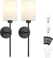 Battery Operated Wall Sconces Set of Two,Wireless Rechargeable Wall Light With Remote Control, Dimmable, Amber Light/Warm White/Natural White/Daylight/RGB, Timer,for Living Room,Bedroom,Entryway,Black