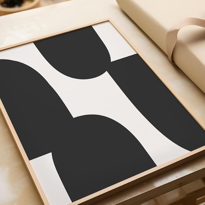Nationcog Minimalist Black Beige Shapes Art, Mid-Century Contemporary Wall Decor, Large Trendy Modern Home Accent, Handmade Gift Design (Unframed) (24x36)