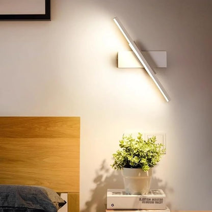 Modern Linear LED Wall Sconce 3 Color Change Minimalist Wall Lamp 30cm Length Black White Rotatable Lighting for Living Room Corridor Hallway Indoor Wall Mounted Light Fixture(White)