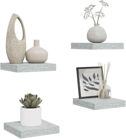 Concrete Grey Honeycomb MDF Metal Frame Wall Shelf Set of 4, Floating Shelves for Modern Home Decor with Matte Finish and Sturdy Storage