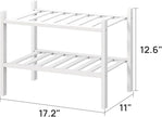 White Small Shoe Rack for Entryway,2-Tier Bamboo Shoe Organizer for Hallway Closet, Free Standing Shoe Racks for Indoor Outdoor