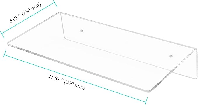 6 Pack Acrylic Floating Shelves, 12 x 6 inch Clear Wall Mounted Display Storage Rack, 4.5 mm Thick Invisible Acrylic Shelf for Living Room, Office, Bedroom
