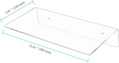 6 Pack Acrylic Floating Shelves, 12 x 6 inch Clear Wall Mounted Display Storage Rack, 4.5 mm Thick Invisible Acrylic Shelf for Living Room, Office, Bedroom