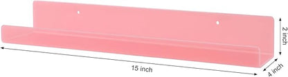 Dezzer 6 Pack Acrylic Shelves for Wall, 15" Acrylic Floating Shelves for Bathroom Bedroom, Invisible Bookshelf Wall Ledge Storage Shelf Books Perfume Toys Action Figure Display Shelves, Pink