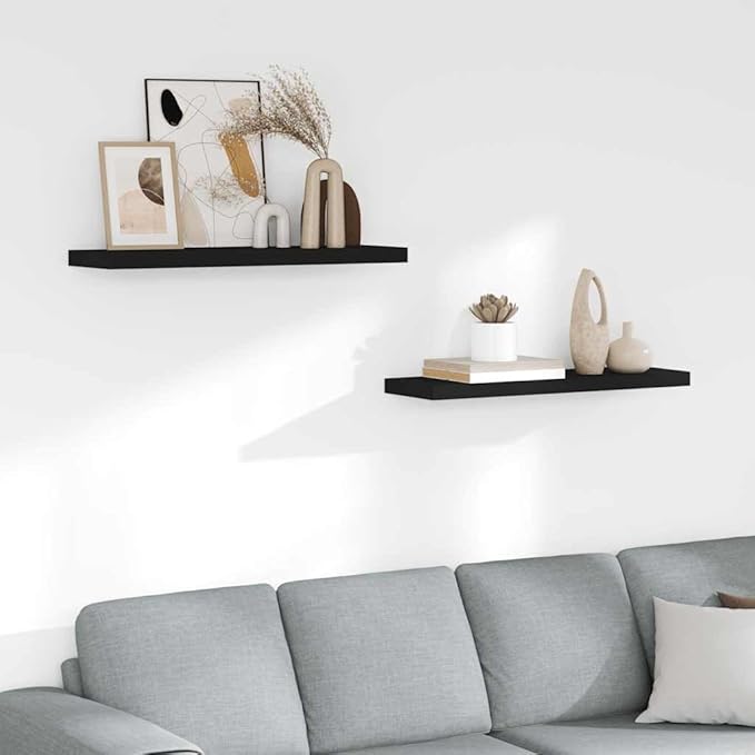 Black Honeycomb Floating Wall Shelf Set of 2, MDF and Metal Modern Shelves for Home Decor, 31.5 Inch with Matte Finish for Living Room Office Display