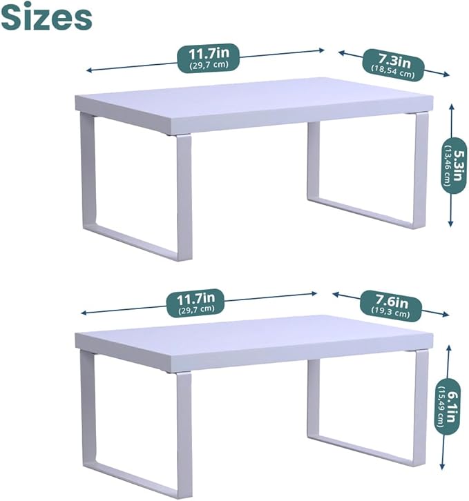 Sben Cabinet Organizer Shelf, Set of 2 Kitchen Counter Shelves, Kitchen Storage, Spice Rack, Stackable, Expandable, Metal and Engineered Wood, White