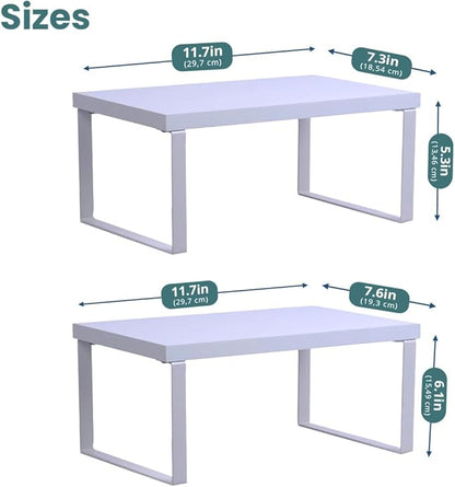 Sben Cabinet Organizer Shelf, Set of 2 Kitchen Counter Shelves, Kitchen Storage, Spice Rack, Stackable, Expandable, Metal and Engineered Wood, White