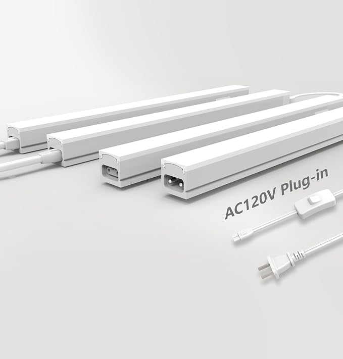Under Cabinet Lighting Plug in, 16 Inch 4 Pcs, Linkable AC120V 3CCT 3000K/4000K/5000K Ultra Slim, LED Under Cabinet Lights for Counter Light, Kitchen, Shelf, Sink, Workshop, Desk, White