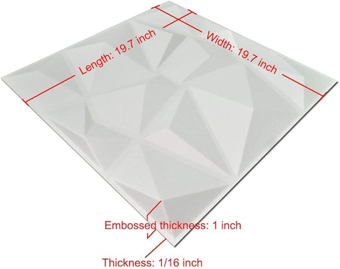 Art3d 12 Pack 3D Diamond Design Wall Panels 19.7"x19.7" PVC Panel for Interior Wall Decor Living Room, Office, TV Background, Snow White