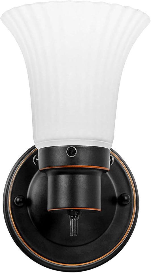 Design House Village Traditional 1-Light Indoor Dimmable Wall Sconce, Frosted Flute Glass, Twist On/Off Switch, Bathroom Bedroom Hallway, Oil-Rubbed Bronze, 8.25 in H x 5.1 in W, Uses 60W Bulb, 505115