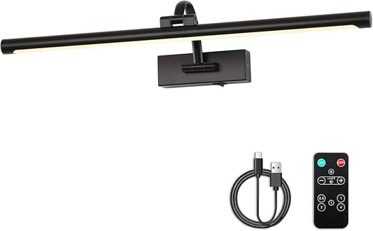 Dimmable Black Picture Lights with Remote and Timer Wireless Art Lights Rechargeable Gallery Lighting for Canvas Portrait 24'' Inch 5W Warm White