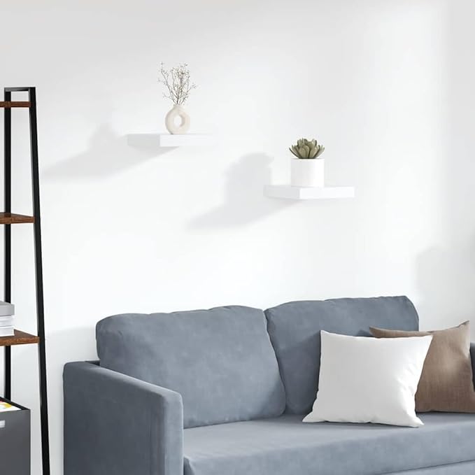 White Honeycomb MDF Floating Wall Shelf Set of 2 with Metal Brackets, Modern Minimalist Design for Home Storage and Display, Invisible Mounting System, Durable and Versatile