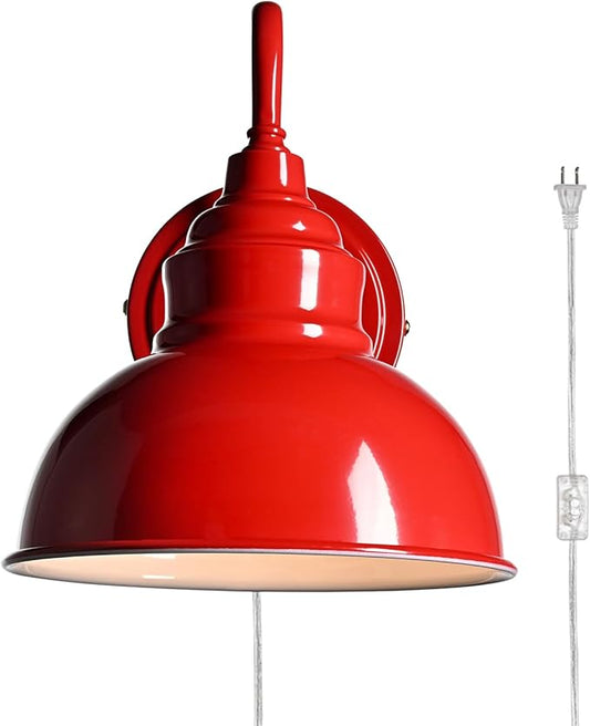 Modern Red Wall Sconce Plug-in or Hardwired Gooseneck Wall Light with On-Off Switch for Bar Bedroom Living Room Dining Room