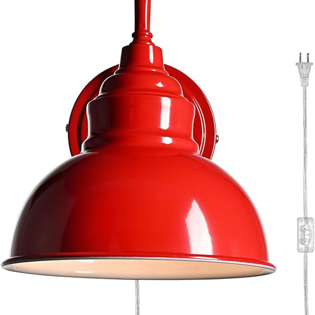 Modern Red Wall Sconce Plug-in or Hardwired Gooseneck Wall Light with On-Off Switch for Bar Bedroom Living Room Dining Room