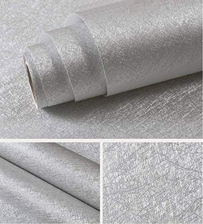 MelunMer Grey Peel and Stick Wallpaper 118In L 15.7In W Self Adhesive Removable Wallpaper for Bathroom/Bedroom Modern Contact Paper Silk Textured Silver Contact Paper for Cabinets Shelf Waterproof
