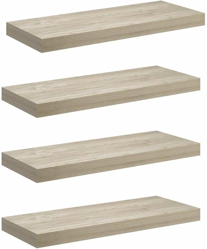Set of 4 Oak Honeycomb MDF Floating Wall Shelves, Modern Storage Display with High Capacity and Seamless Design for Living Room Office
