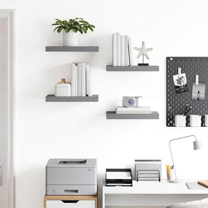 Gray Honeycomb Floating Wall Shelves Set of 4, MDF and Metal Medium Wall Shelf with Matte Finish for Living Room Bedroom Storage and Display