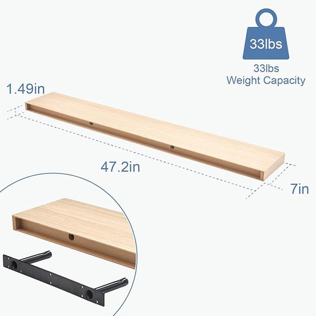 Floating Shelves for Wall, Bathroom Shelves Over Toilet, Wall Shelves & Book Shelf for Room, Hanging Shelf, Modern Wooden Mounted Floating Shelves, 48x7x1.5 in (Oak, Set of 1)