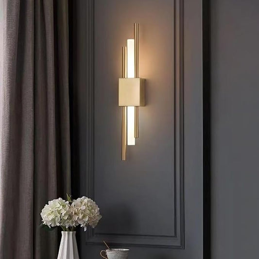 LED Linear Wall Sconce Lighting Modern Wall Lamp Indoor Wall Wash Light 10W 3 Color Mode Wall Mounted Lamps Hardwired Vanity Sconces for Living Room Bedroom Hallway (Color : Gold, Size : Ri