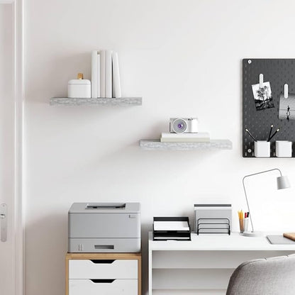 Concrete Grey Honeycomb MDF Floating Wall Shelf Set of 2 with Metal Brackets for Modern Home Office Decor and Display
