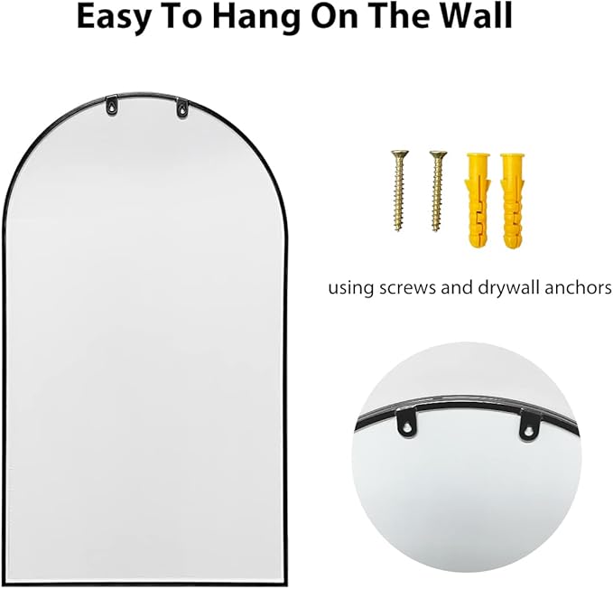 OGCAU Arched Wall Mounted Mirror, 24"x42" Farmhouse Window Mirror with Iron Frame, Wall Decor for Bedroom, Entryway, Living Room (Black)