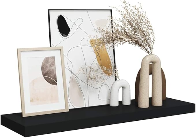Black Honeycomb Floating Wall Shelf with Metal Frame, 31.5 x 9.3 x 1.5 Inches, Modern Matte Finish for Displaying Books and Decorative Items, Space-Saving Mounted Shelf