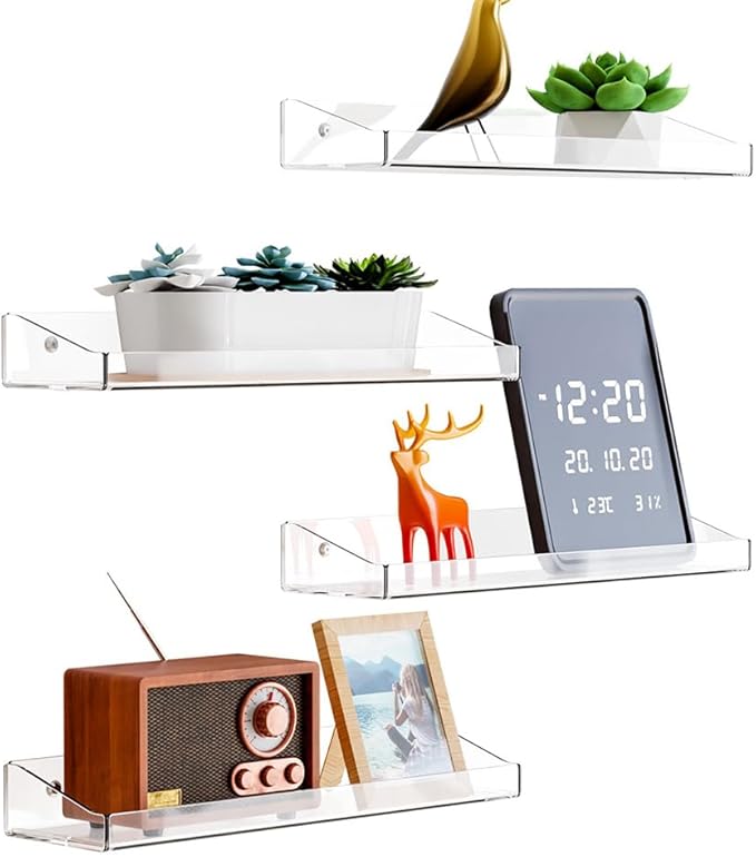 4 Pcs Acrylic Floating Shelves, 15