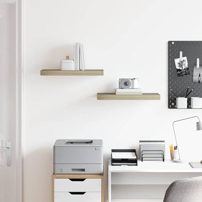 Floating Wall Shelf Set of 2 Oak Honeycomb MDF Metal 19.7x9.1x1.5 in Modern Design for Home Display with Invisible Mounts Easy Installation Functional Storage Space