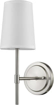 Globe Electric 51858 Clarissa 1-Light Wall Sconce, Brushed Nickel, White Fabric Shade, Bulb Not Included