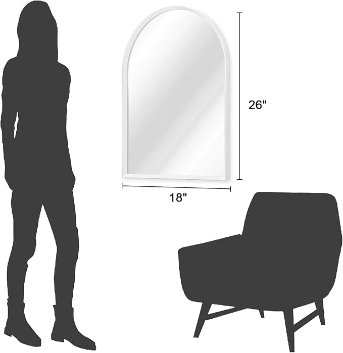 Arch Bathroom Mirror, Wall Mounted Mirrors, White Vanity Wall Mirror Metal Frame Home Decor for Bedroom, Entryway, Living Room 26"x18"