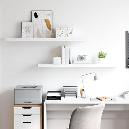 White Honeycomb MDF Floating Wall Shelves Set of 2 with Metal Brackets, Modern Invisible Mounting System for Home Office Storage and Display