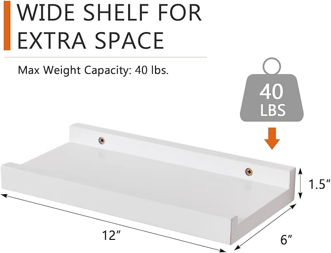 Floating Shelf White Oak Wood Wall Shelves 12 Inch (Upgrade Width 6