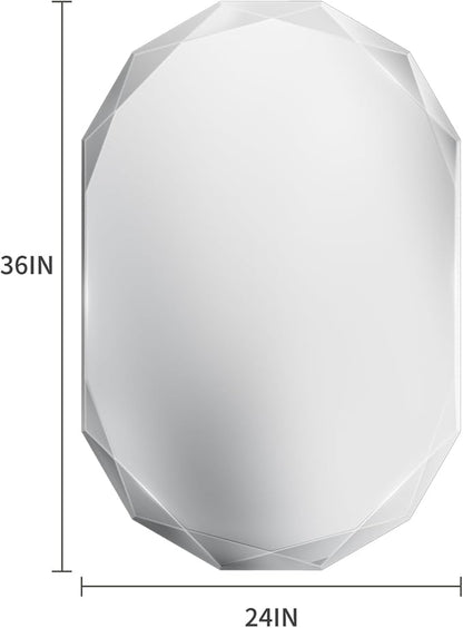 Suidia Bathroom Mirror, 24"x 36" Wall Mirror, Frameless Bathroom Mirror with Beveled Edge for Bedroom, Living Room, Entryway, Hallway, Oval Shape