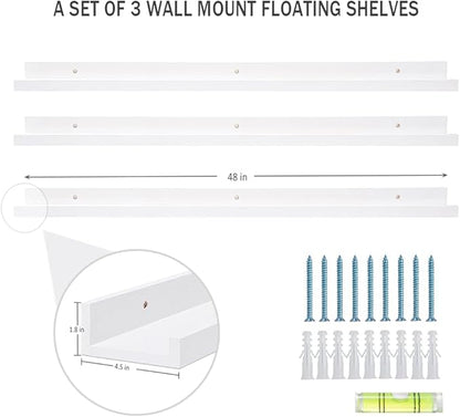 AZSKY 48 Inch Picture Ledge Shelf Floating Shelves Wall Mounted Set of 3 White