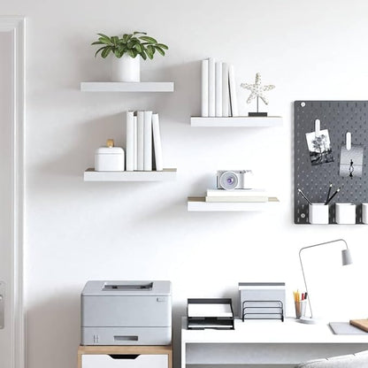 Wall Shelf Set of 4 Oak and White Honeycomb MDF Metal Floating Shelves for Modern Decor and Storage Display