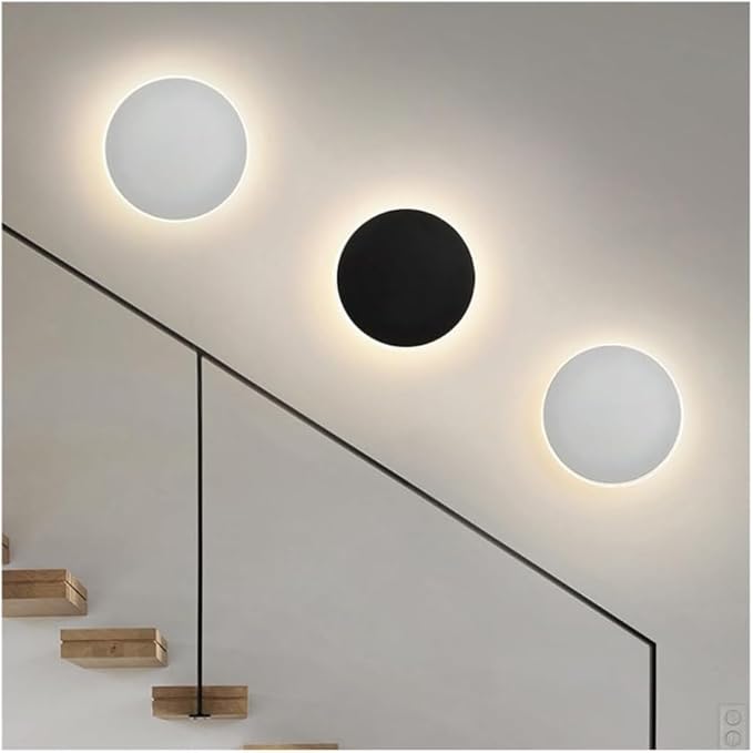 Modern Nordic Round LED Wall Light Black Metal 3000K Warm Light Gold Glow Wall Mounted Lamp for Bedroom Living Room Hallway Stairway Minimalist Ambient Wall Sconce(Dark,8"/20cm)