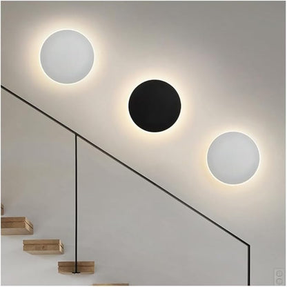 Modern Nordic Round LED Wall Light Black Metal 3000K Warm Light Gold Glow Wall Mounted Lamp for Bedroom Living Room Hallway Stairway Minimalist Ambient Wall Sconce(Dark,8"/20cm)