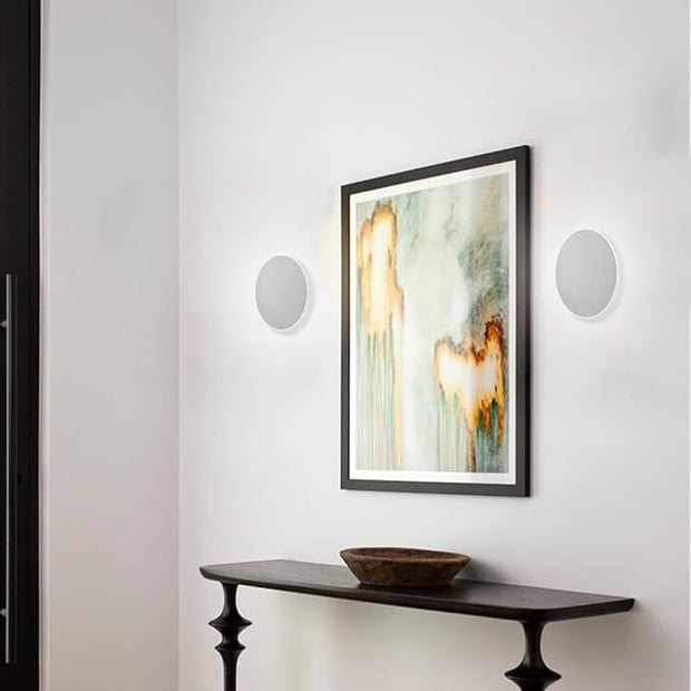 Modern Minimalist Wall Light White Round Disc Wall Sconce Metal Circular Stairwell Lighting LED Sconce for Living Room Bedroom 6000K White Light
