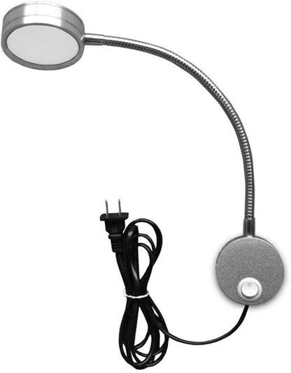 Youngine 5W Plug Wired Flexible Gooseneck Wall Sconce Reading Lamp Art Works Show Accent Light Wall Mount Spot Lamp Fixture with On/off Switch (Round Silver-Warm White)
