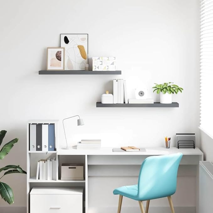 High Gloss Grey Floating Wall Shelf Set of 2 with Invisible Mounting System, Modern Honeycomb MDF and Metal Wall Shelves for Living Room Bedroom Office, Durable Storage
