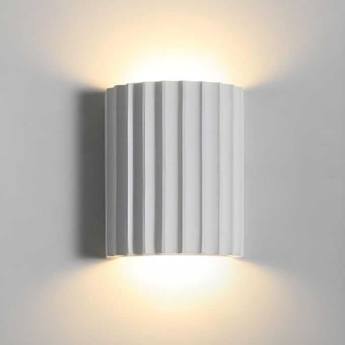7 Inch Large Contemporary White Wall Sconce Modern Wall Light Up and Down 2 Lights Wall Mounted Lamp Nordic Resin Plaster Sconces Lighting for Living Room Bed Room Stairway Hallway