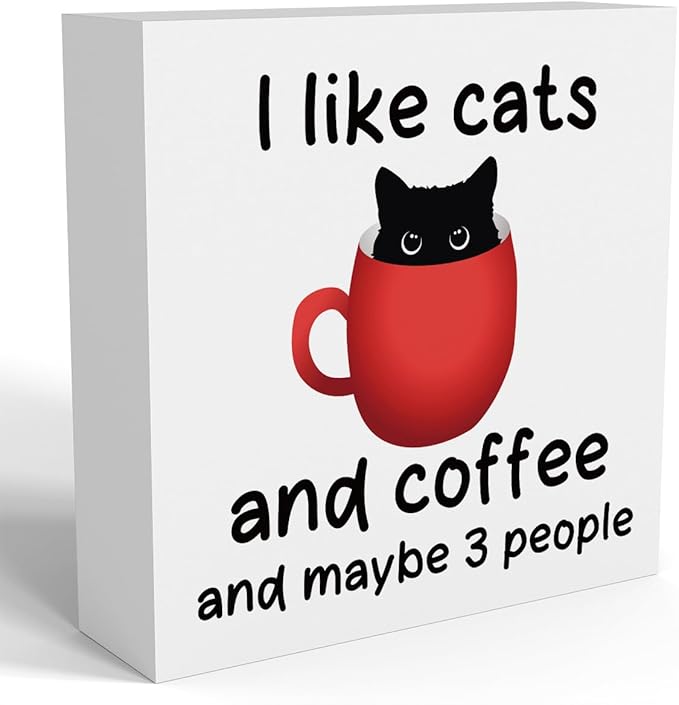 Coffee Bar Decor Sign, Office Desk Decoration, Black Cat Decoration, Coffee Desks Cats Gifts for Cats Lovers Desk Decor Wooden Box Sign for For Farmhouse Home Kitchen Bar Shelf Table