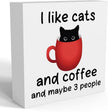 Coffee Bar Decor Sign, Office Desk Decoration, Black Cat Decoration, Coffee Desks Cats Gifts for Cats Lovers Desk Decor Wooden Box Sign for For Farmhouse Home Kitchen Bar Shelf Table