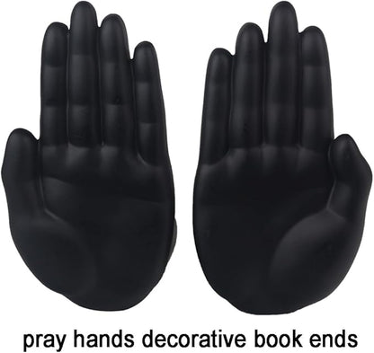 Decorative Bookends Praying Hands Book Ends for Shelves, Black Modern Bookend Heavy Duty Book Ends Stopper Holders for Shelves Office Home Living Room, Resin, 8.5" x 6.8"