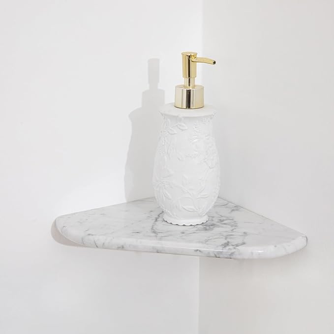 Marble Corner Shower Shelf, 8 Inch Carrara White Marble Corner Shelf for Bathroom Shower Decor, Wall Mounted, Polished, 1 Pc
