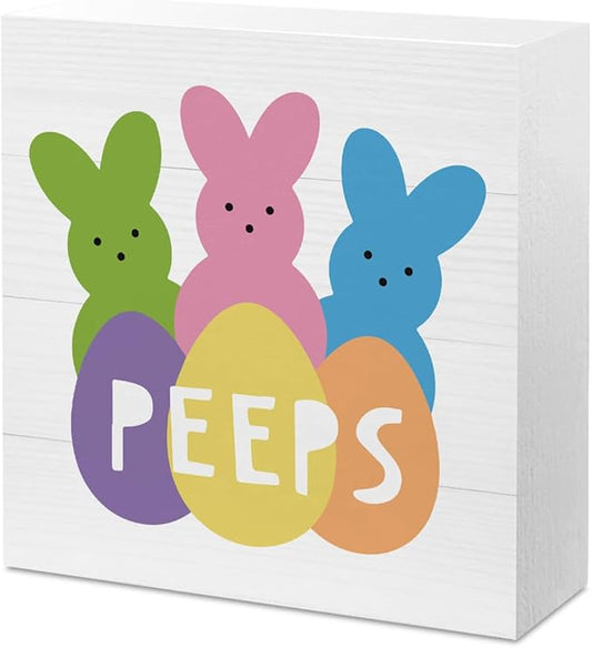 Easter Decorations Indoor Easter Party Decorations Farmhouse Easter Peeps Bunny Rabbit Egg Sign for Home Room Badroom Bathroom Office Table Mantle Desk Decor