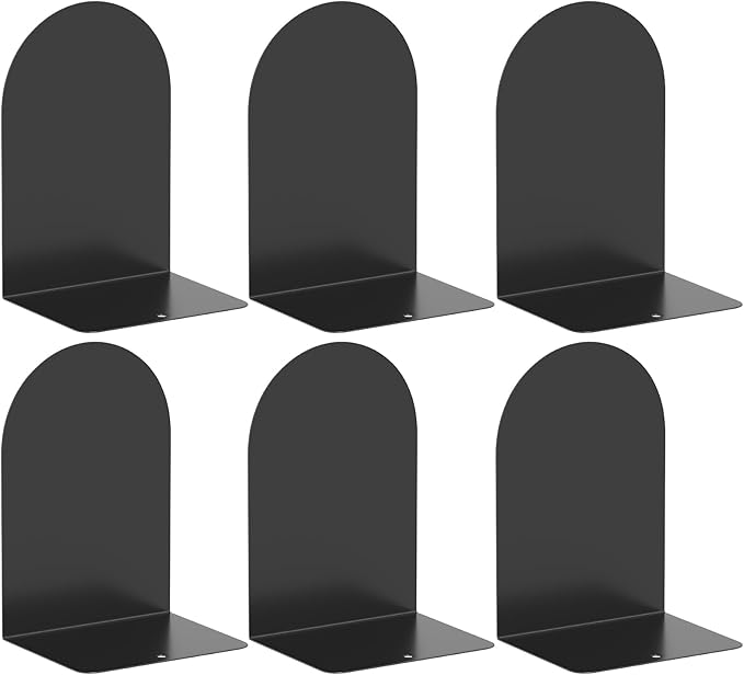 Bookend 6 Pieces, Metal Round Bookends for Shelves, Book Ends to Hold Books for Desk, Book Stopper for Home Office