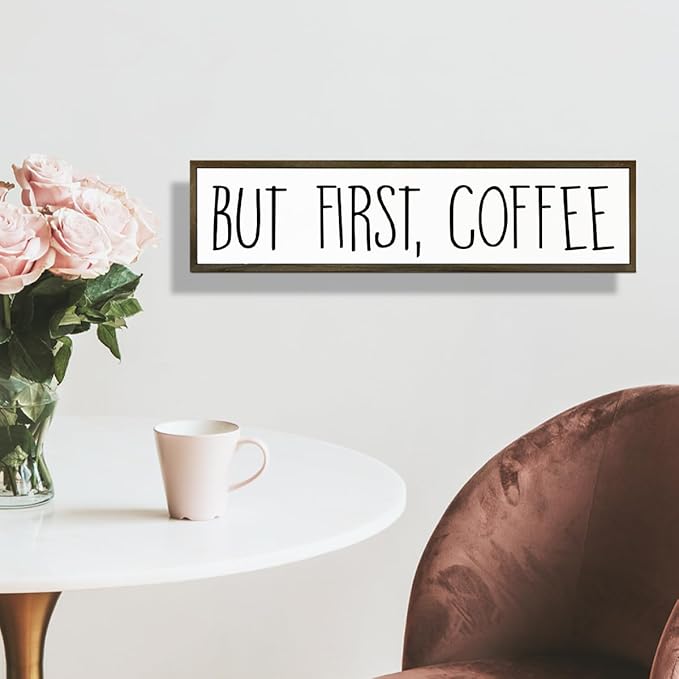 Coffee Signs for Coffees Station Decor, Farmhouse Table Shelf Decoration, Wall Art for Home Office Kitchen, Rustic Wooden Hanging Sign, But First Coffee Signs, 17.8x4x1.2 inches