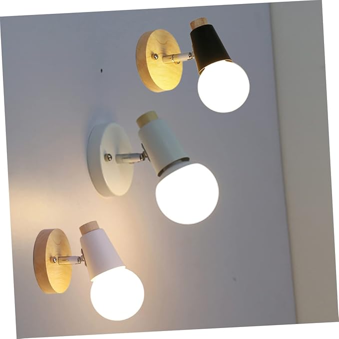 HOMSFOU Minimalist Wall Lamp with Solid Wood Base Modern Wall Light for Living Room Bedroom Bathroom Stylish Loft Decor Bulb Not Included White Finish