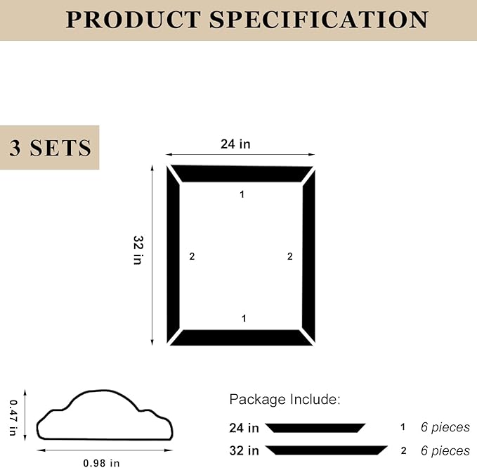 3 Set Peel and Stick Wall Molding Kit,24